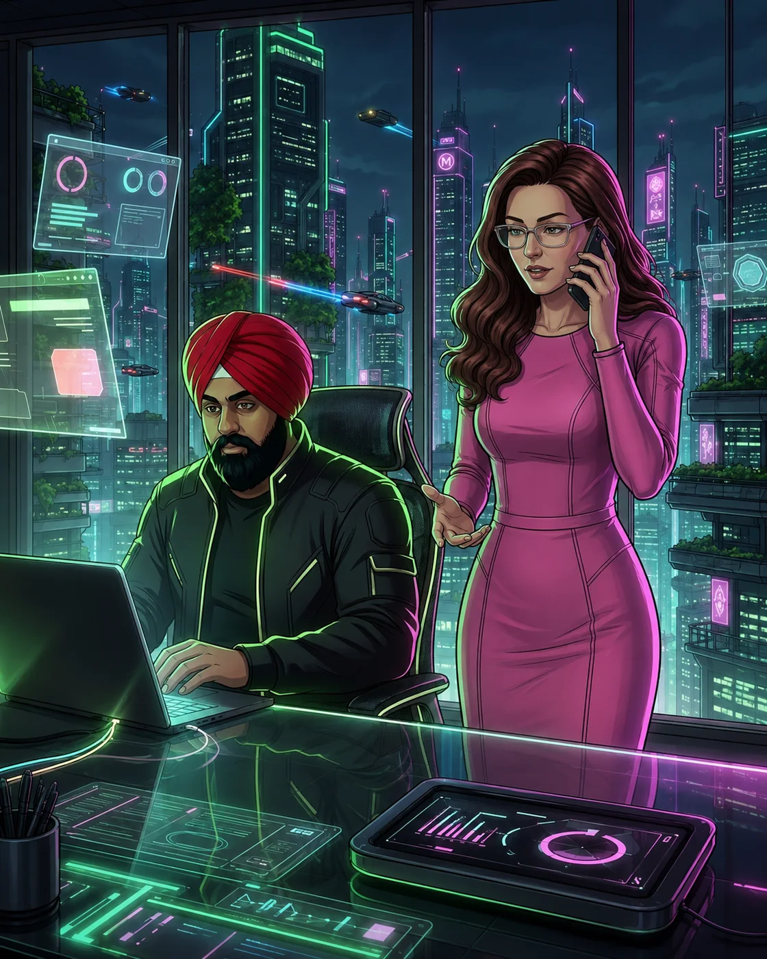 Prinz and Julia, the founders of TheAIDuo, working together