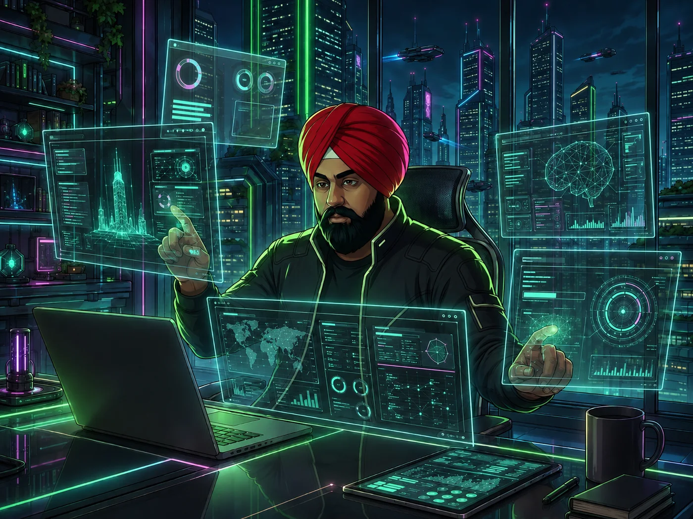 Prinz, co-founder and CEO of TheAIDuo, building an AI system at his desk